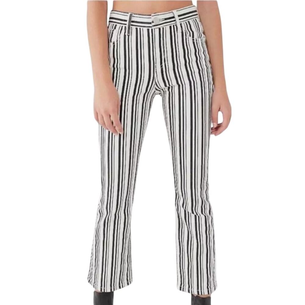 BDG Urban Outfitters Womens 31 Jean Kick Flare High Rise Crop Stripe white black